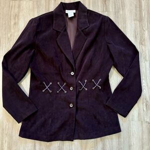 Vintage Suede Purple Women's Blazer Business Suit‎ Jacket Corset Style Size 10